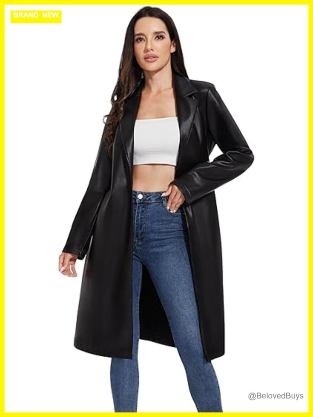 Faux Leather Moto Biker Jacket Plus Size Lightweight Vegan Pleather Trench Coat